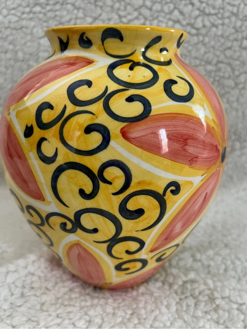 Vintage Favanol Portuguese Art Pottery Vase Signed Portugal, Hand Painted 8”